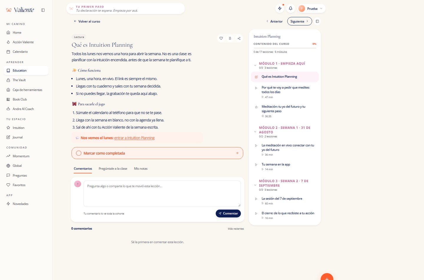 Cada vivo, grabado en la app de Valiente