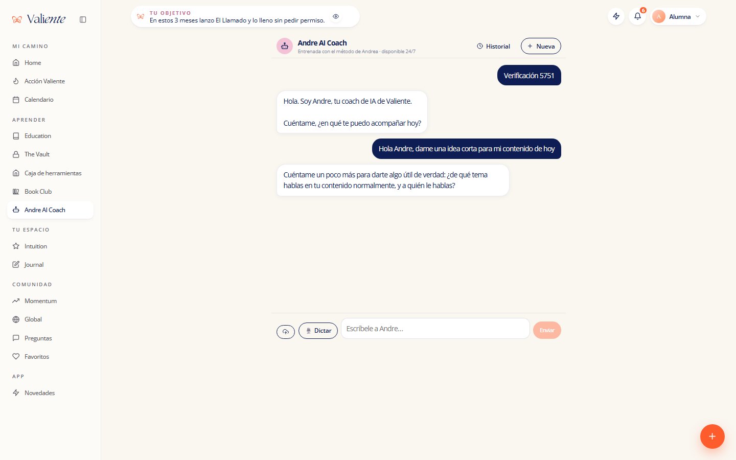 Andre AI Coach en la app de Valiente
