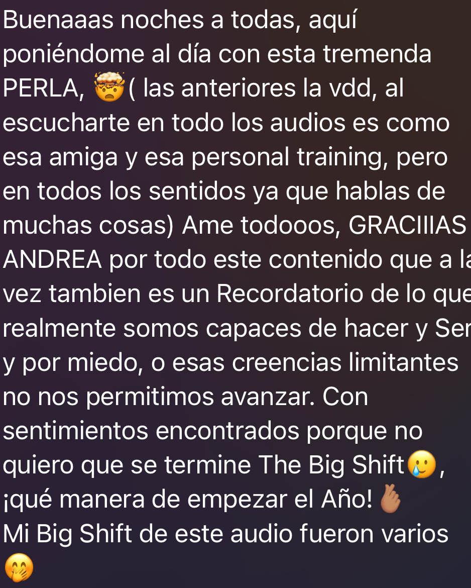 Mensaje de una integrante de The Big Shift