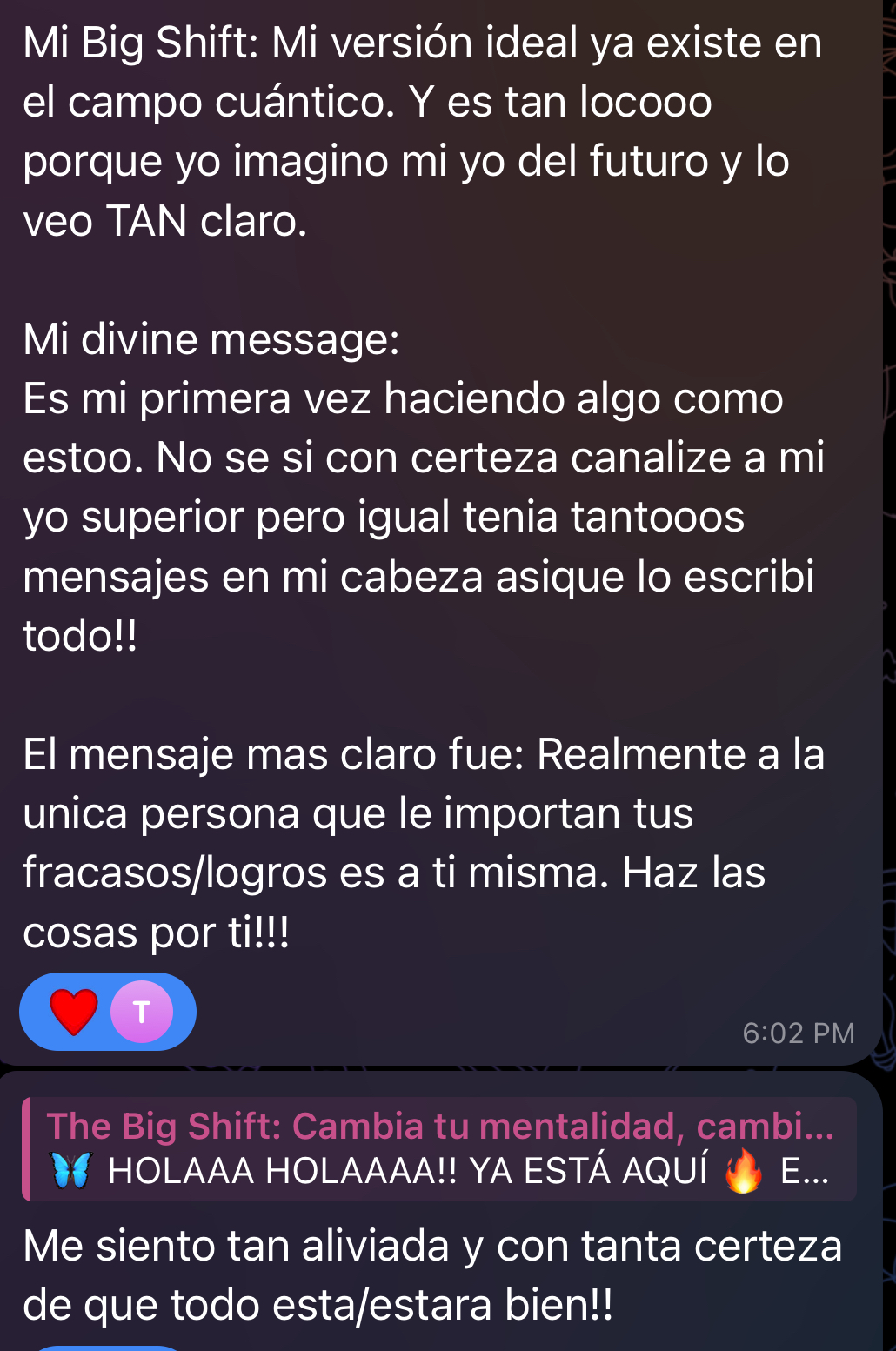 Mensaje de una integrante de The Big Shift