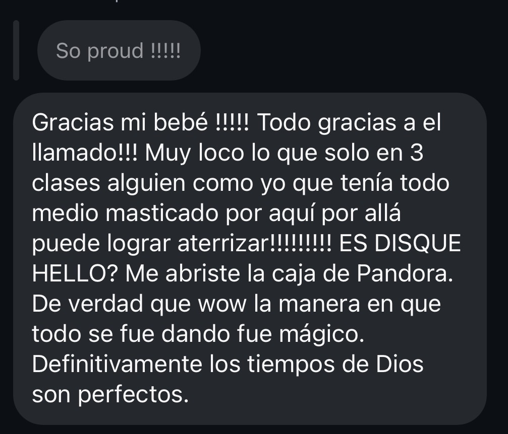 Mensaje de una alumna de El Llamado