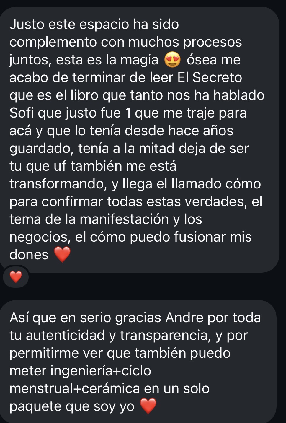 Mensaje de una alumna de El Llamado